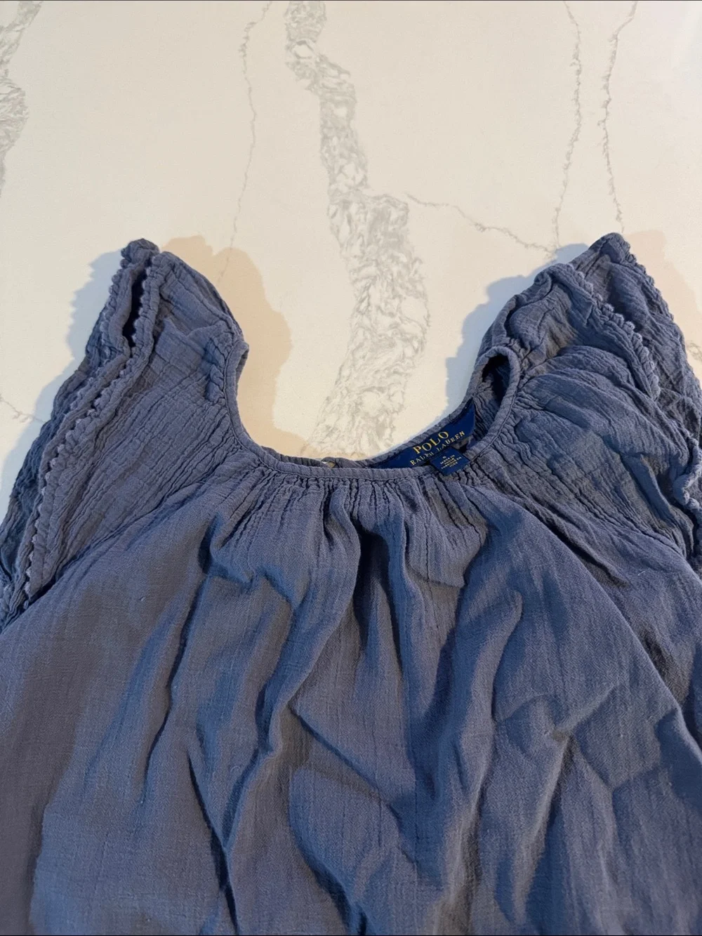 Ralph Lauren Girls Blue Flutter-Sleeve Dress